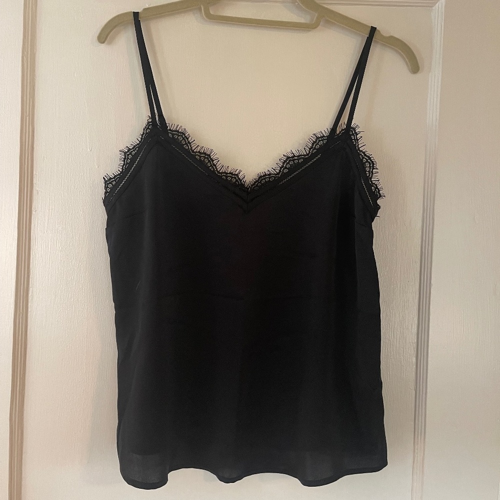 Black satin cami with lace
